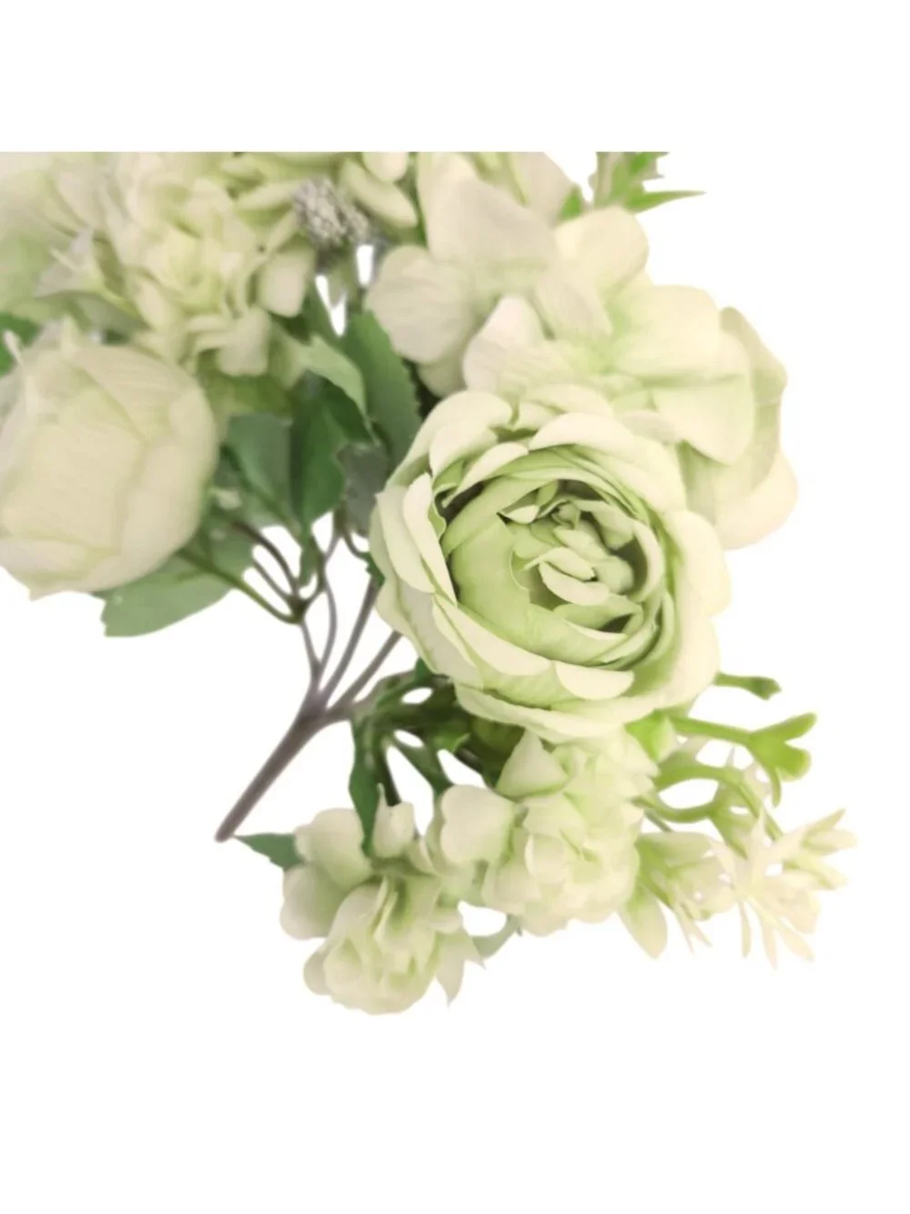 Light Green Artificial Flower Bush 7 Stem Faux Floral Bouquet Hydrangea Roses Mi